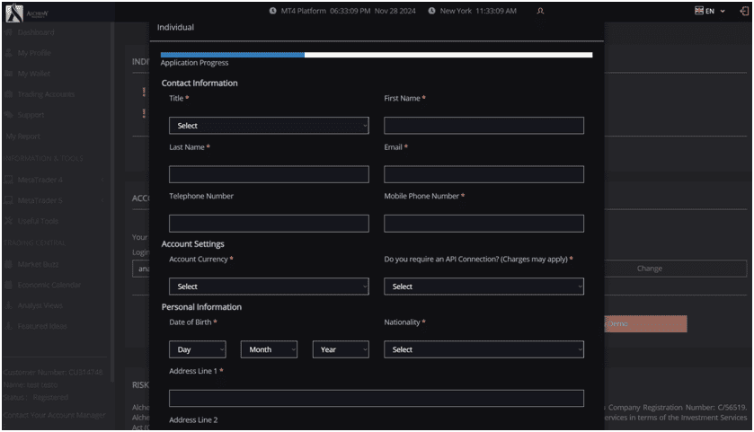 Signing up with Alchemy Markets 1.